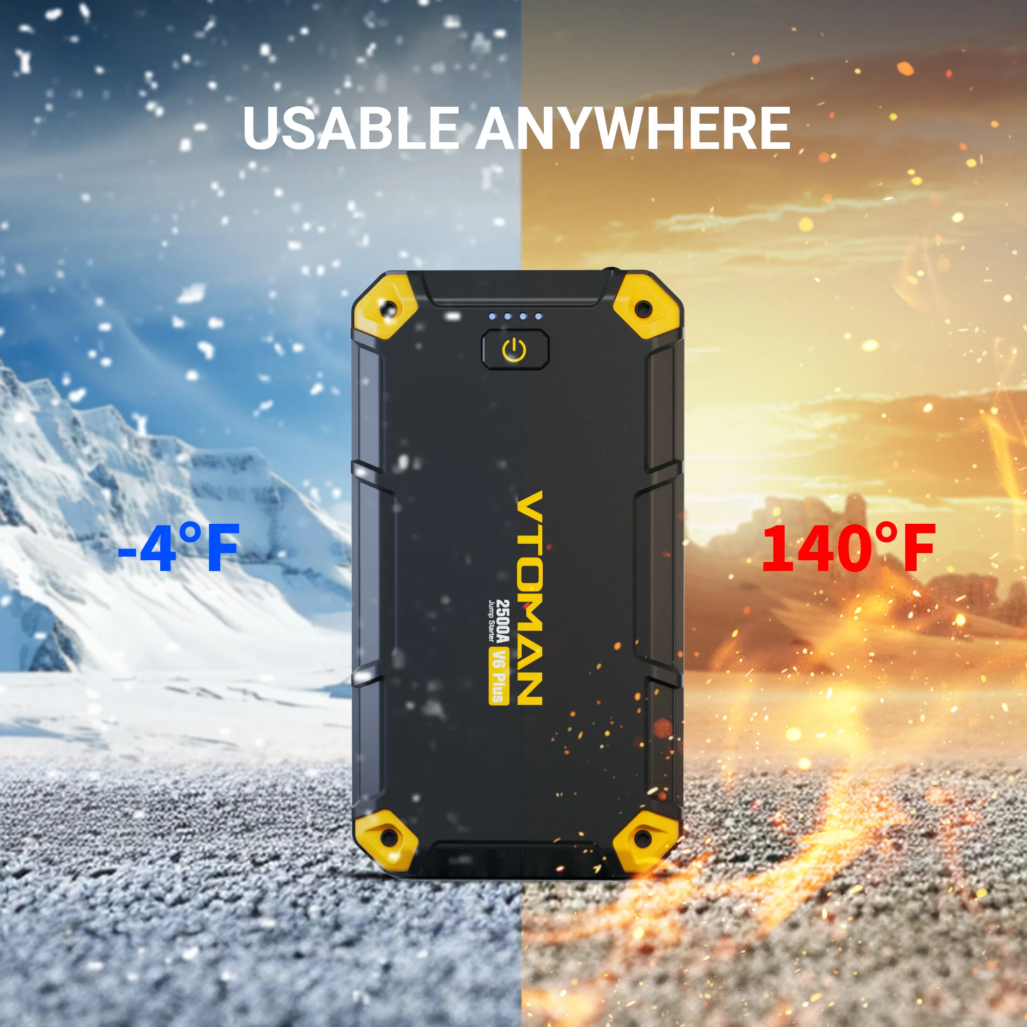 VTOMAN V6 PLUS 2500A Car Jump Starter,Portable Battery Jumper for 12V Vehicles(6.0L Gas/4.0L Diesel),10000mAh Power Bank Fast Charging & Jumper Cables,V6 Plus - Image 4
